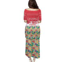 Singapore Christmas Puletasi with Skyline Batik Patterns Landmark Silhouettes and Festive Design - Wonder Print Shop