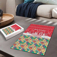 Singapore Christmas Puzzle with Skyline Batik Patterns Landmark Silhouettes and Festive Design - Wonder Print Shop