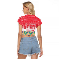Singapore Christmas Raglan Cropped T Shirt with Skyline Batik Patterns Landmark Silhouettes and Festive Design - Wonder Print Shop