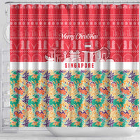Singapore Christmas Shower Curtain with Skyline Batik Patterns Landmark Silhouettes and Festive Design - Wonder Print Shop