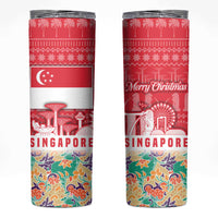Singapore Christmas Skinny Tumbler with Skyline Batik Patterns Landmark Silhouettes and Festive Design - Wonder Print Shop
