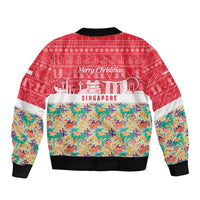 Singapore Christmas Sleeve Zip Bomber Jacket with Skyline Batik Patterns Landmark Silhouettes and Festive Design - Wonder Print Shop