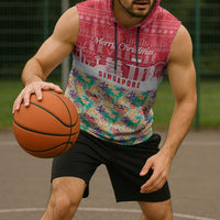 Singapore Christmas Sleeveless Hoodie with Skyline Batik Patterns Landmark Silhouettes and Festive Design - Wonder Print Shop