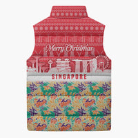 Singapore Christmas Sleeveless Puffer Jacket with Skyline Batik Patterns Landmark Silhouettes and Festive Design - Wonder Print Shop