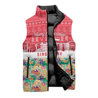 Singapore Christmas Sleeveless Puffer Jacket with Skyline Batik Patterns Landmark Silhouettes and Festive Design - Wonder Print Shop