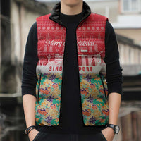 Singapore Christmas Sleeveless Puffer Jacket with Skyline Batik Patterns Landmark Silhouettes and Festive Design - Wonder Print Shop