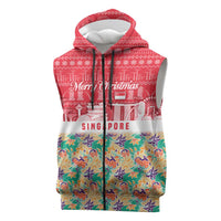 Singapore Christmas Sleeveless Zip Hoodie with Skyline Batik Patterns Landmark Silhouettes and Festive Design - Wonder Print Shop
