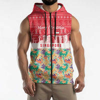 Singapore Christmas Sleeveless Zip Hoodie with Skyline Batik Patterns Landmark Silhouettes and Festive Design - Wonder Print Shop