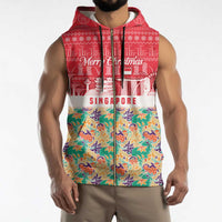 Singapore Christmas Sleeveless Zip Hoodie with Skyline Batik Patterns Landmark Silhouettes and Festive Design - Wonder Print Shop