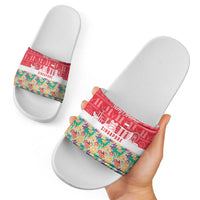 Singapore Christmas Slide Sandals with Skyline Batik Patterns Landmark Silhouettes and Festive Design - Wonder Print Shop