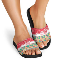 Singapore Christmas Slide Sandals with Skyline Batik Patterns Landmark Silhouettes and Festive Design - Wonder Print Shop