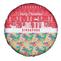 Singapore Christmas Spare Tire Cover with Skyline Batik Patterns Landmark Silhouettes and Festive Design - Wonder Print Shop