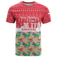 Singapore Christmas T Shirt with Skyline Batik Patterns Landmark Silhouettes and Festive Design - Wonder Print Shop