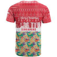 Singapore Christmas T Shirt with Skyline Batik Patterns Landmark Silhouettes and Festive Design - Wonder Print Shop
