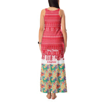 Singapore Christmas Tank Maxi Dress with Skyline Batik Patterns Landmark Silhouettes and Festive Design - Wonder Print Shop