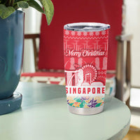 Singapore Christmas Tumbler Cup with Skyline Batik Patterns Landmark Silhouettes and Festive Design - Wonder Print Shop