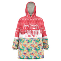 Singapore Christmas Wearable Blanket Hoodie with Skyline Batik Patterns Landmark Silhouettes and Festive Design - Wonder Print Shop