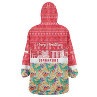 Singapore Christmas Wearable Blanket Hoodie with Skyline Batik Patterns Landmark Silhouettes and Festive Design - Wonder Print Shop