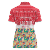 Singapore Christmas Women Polo Shirt with Skyline Batik Patterns Landmark Silhouettes and Festive Design - Wonder Print Shop