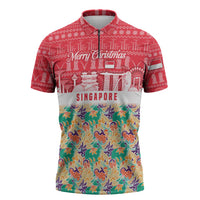 Singapore Christmas Zipper Polo Shirt with Skyline Batik Patterns Landmark Silhouettes and Festive Design - Wonder Print Shop