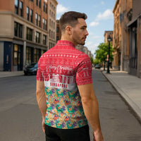 Singapore Christmas Zipper Polo Shirt with Skyline Batik Patterns Landmark Silhouettes and Festive Design - Wonder Print Shop