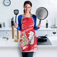 Singapore Christmas Apron with Merlion Santa Hat Batik Christmas Tree and City Skyline Design - Wonder Print Shop