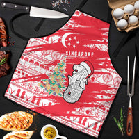 Singapore Christmas Apron with Merlion Santa Hat Batik Christmas Tree and City Skyline Design - Wonder Print Shop