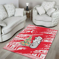Singapore Christmas Area Rug with Merlion Santa Hat Batik Christmas Tree and City Skyline Design - Wonder Print Shop
