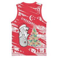 Singapore Christmas Basketball Jersey with Merlion Santa Hat Batik Christmas Tree and City Skyline Design - Wonder Print Shop