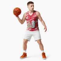 Singapore Christmas Basketball Jersey with Merlion Santa Hat Batik Christmas Tree and City Skyline Design - Wonder Print Shop