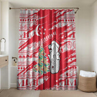 Singapore Christmas Bathroom Set with Merlion Santa Hat Batik Christmas Tree and City Skyline Design - Wonder Print Shop