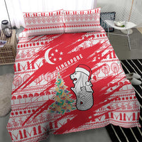 Singapore Christmas Bedding Set with Merlion Santa Hat Batik Christmas Tree and City Skyline Design - Wonder Print Shop