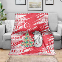 Singapore Christmas Blanket with Merlion Santa Hat Batik Christmas Tree and City Skyline Design - Wonder Print Shop