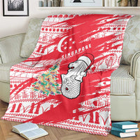 Singapore Christmas Blanket with Merlion Santa Hat Batik Christmas Tree and City Skyline Design - Wonder Print Shop