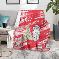 Singapore Christmas Blanket with Merlion Santa Hat Batik Christmas Tree and City Skyline Design - Wonder Print Shop