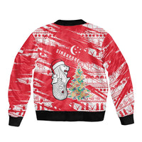Singapore Christmas Bomber Jacket with Merlion Santa Hat Batik Christmas Tree and City Skyline Design - Wonder Print Shop