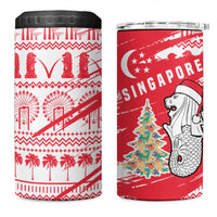 Singapore Christmas 4 in 1 Can Cooler Tumbler with Merlion Santa Hat Batik Christmas Tree and City Skyline Design - Wonder Print Shop