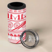 Singapore Christmas 4 in 1 Can Cooler Tumbler with Merlion Santa Hat Batik Christmas Tree and City Skyline Design - Wonder Print Shop