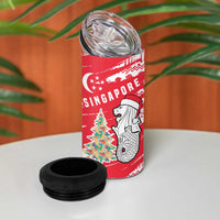 Singapore Christmas 4 in 1 Can Cooler Tumbler with Merlion Santa Hat Batik Christmas Tree and City Skyline Design - Wonder Print Shop