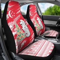 Singapore Christmas Car Seat Cover with Merlion Santa Hat Batik Christmas Tree and City Skyline Design - Wonder Print Shop