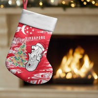 Singapore Christmas Stocking with Merlion Santa Hat Batik Christmas Tree and City Skyline Design - Wonder Print Shop