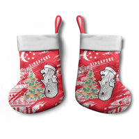 Singapore Christmas Stocking with Merlion Santa Hat Batik Christmas Tree and City Skyline Design - Wonder Print Shop