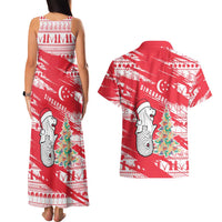 Singapore Christmas Couples Matching Tank Maxi Dress and Hawaiian Shirt with Merlion Santa Hat Batik Christmas Tree and City Skyline Design - Wonder Print Shop
