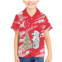 Singapore Christmas Family Matching Mermaid Dress and Hawaiian Shirt with Merlion Santa Hat Batik Christmas Tree and City Skyline Design - Wonder Print Shop