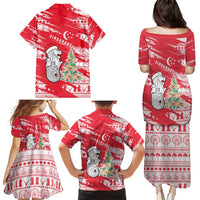 Singapore Christmas Family Matching Puletasi and Hawaiian Shirt with Merlion Santa Hat Batik Christmas Tree and City Skyline Design - Wonder Print Shop