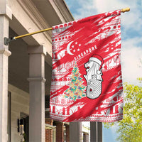 Singapore Christmas Garden Flag with Merlion Santa Hat Batik Christmas Tree and City Skyline Design - Wonder Print Shop
