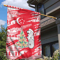 Singapore Christmas Garden Flag with Merlion Santa Hat Batik Christmas Tree and City Skyline Design - Wonder Print Shop
