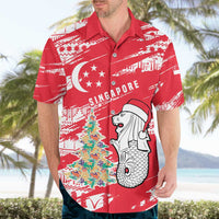 Singapore Christmas Hawaiian Shirt with Merlion Santa Hat Batik Christmas Tree and City Skyline Design - Wonder Print Shop