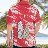 Singapore Christmas Hawaiian Shirt with Merlion Santa Hat Batik Christmas Tree and City Skyline Design - Wonder Print Shop