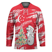 Singapore Christmas Hockey Jersey with Merlion Santa Hat Batik Christmas Tree and City Skyline Design - Wonder Print Shop